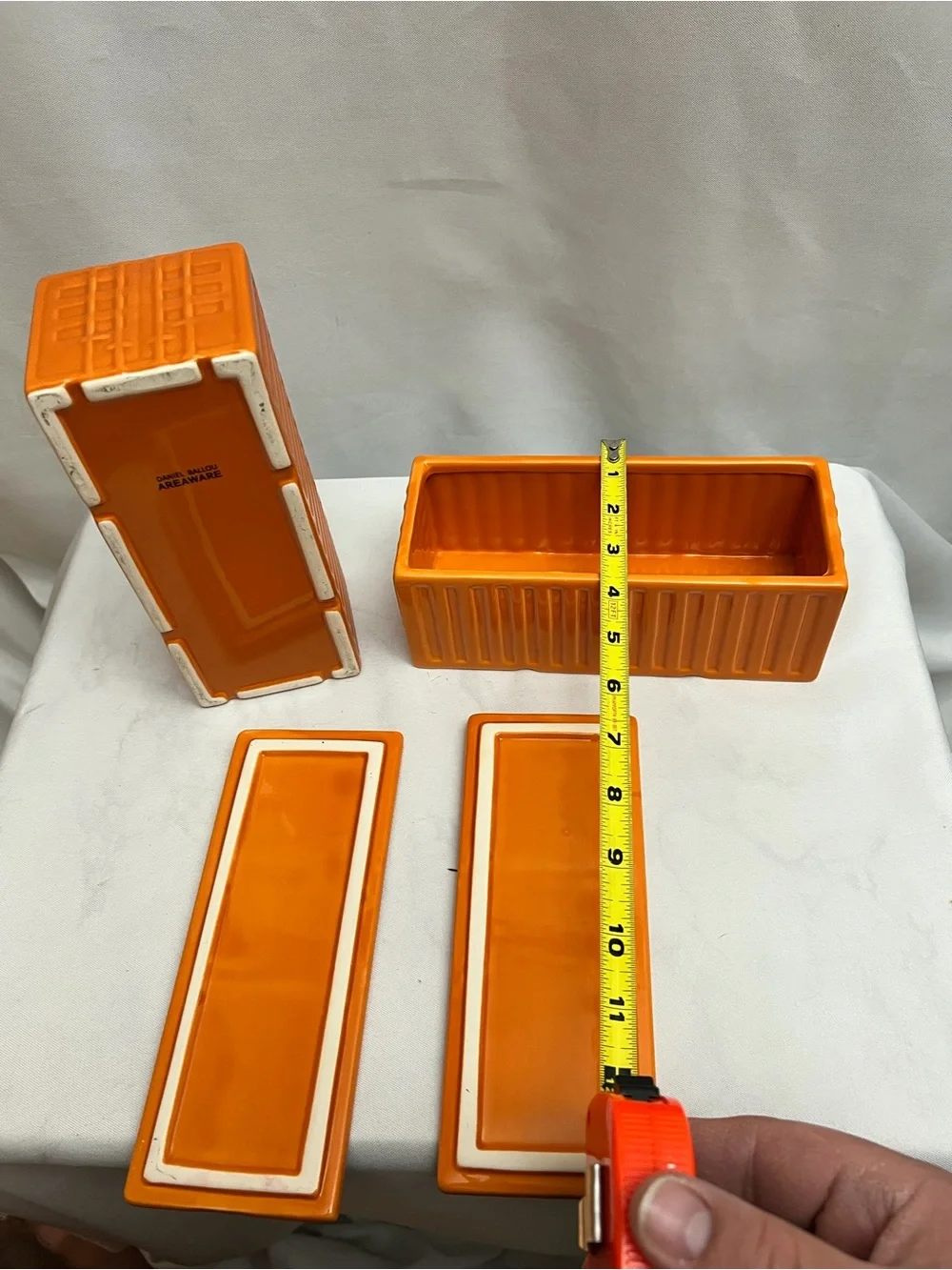 Daniel Ballou Areaware Orange Ceramic Storage Containers With Lids Set of 2